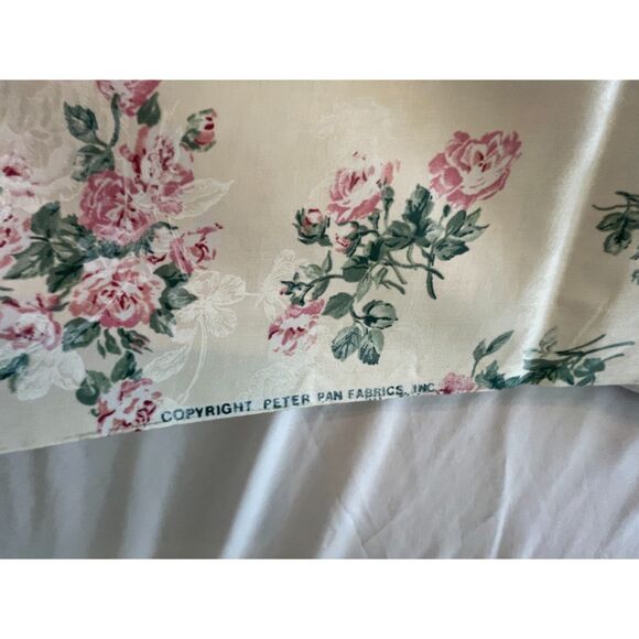 Vintage Peter Pan Cotton Fabric Pink Green Cabbage Rose Print Cottagecore 2yds - Picture 3 of 5